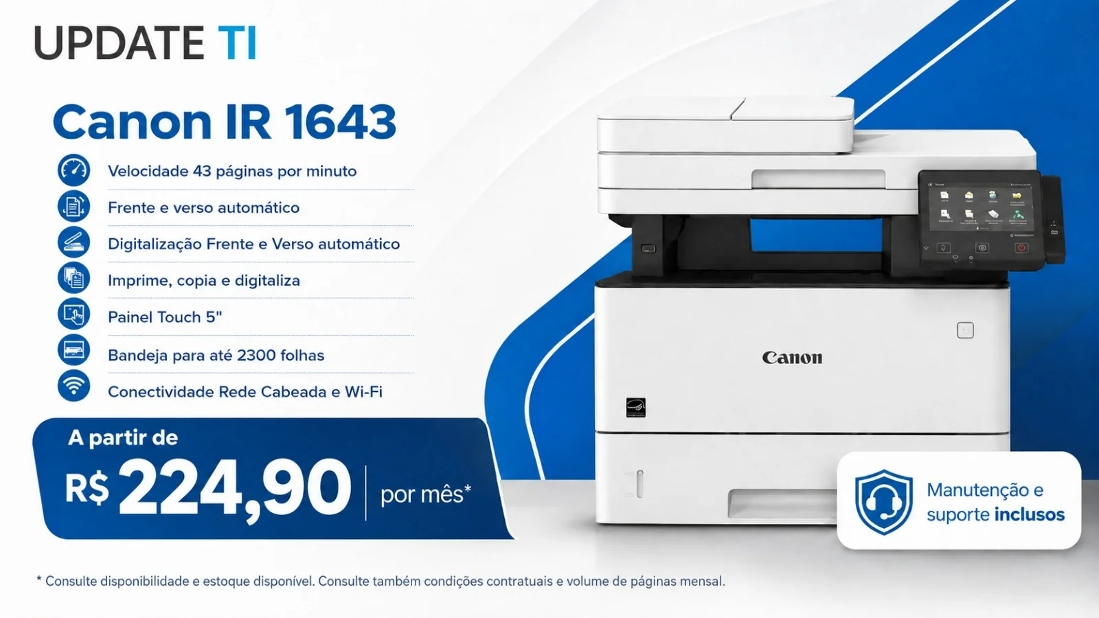 Aluguel impressora Canon IR1643 Rio de Janeiro RJ